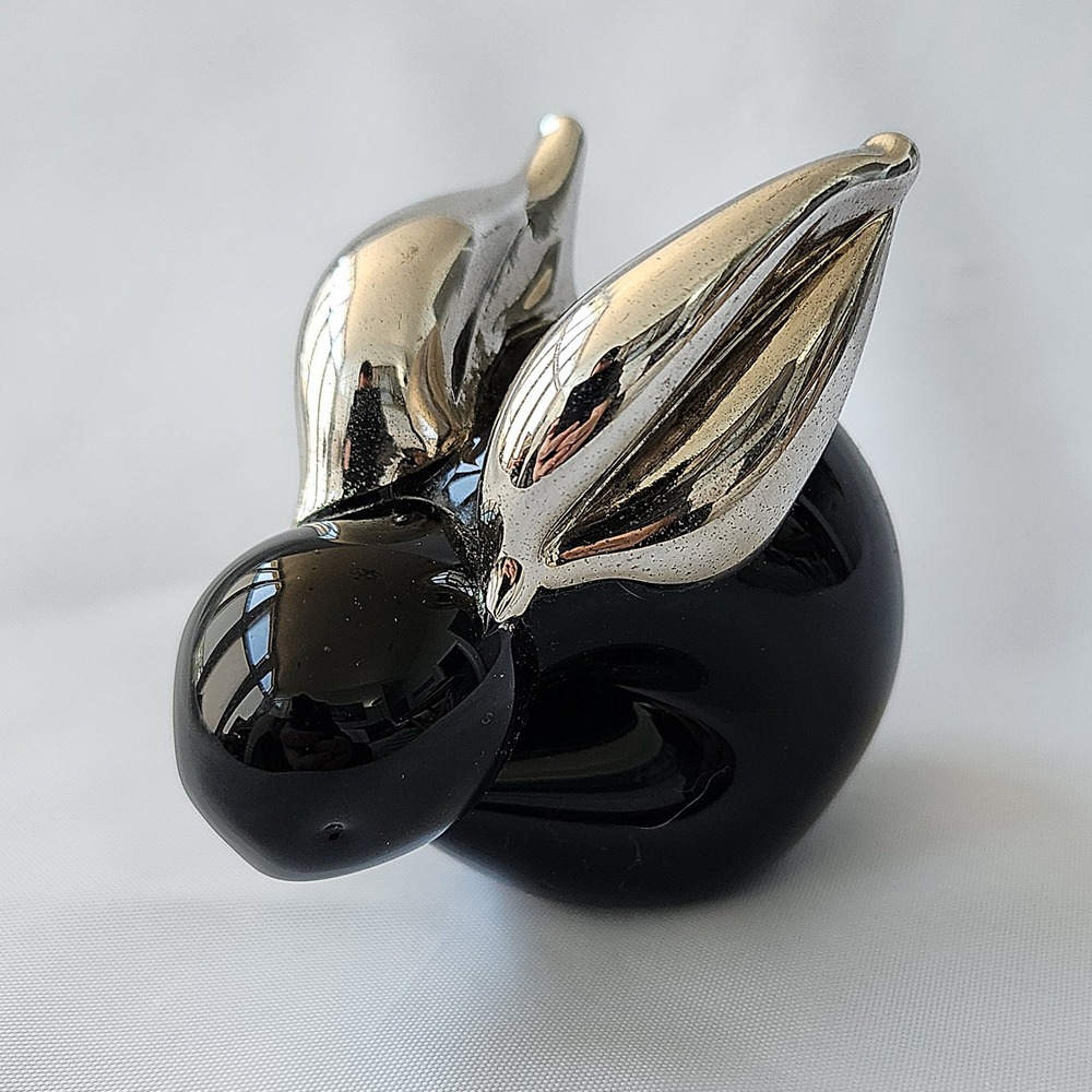 MCM Murano Black Art Glass Bunny Rabit Silver Overlay ears Hand Blown Rare Art